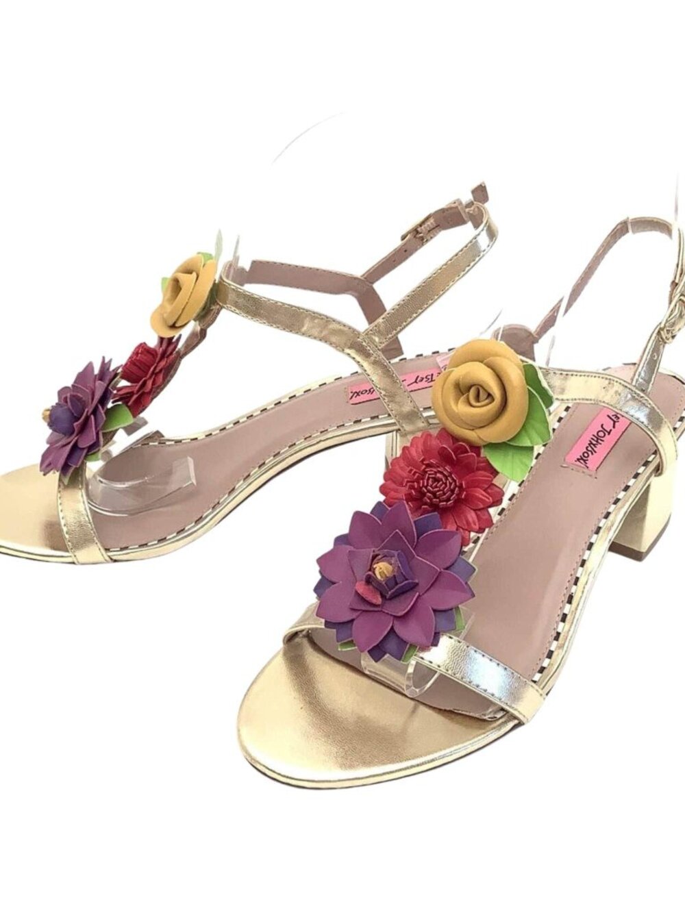 Betsey Johnson Flower Strappy Heels Gold Size 8.5 - Picture 4 of 8